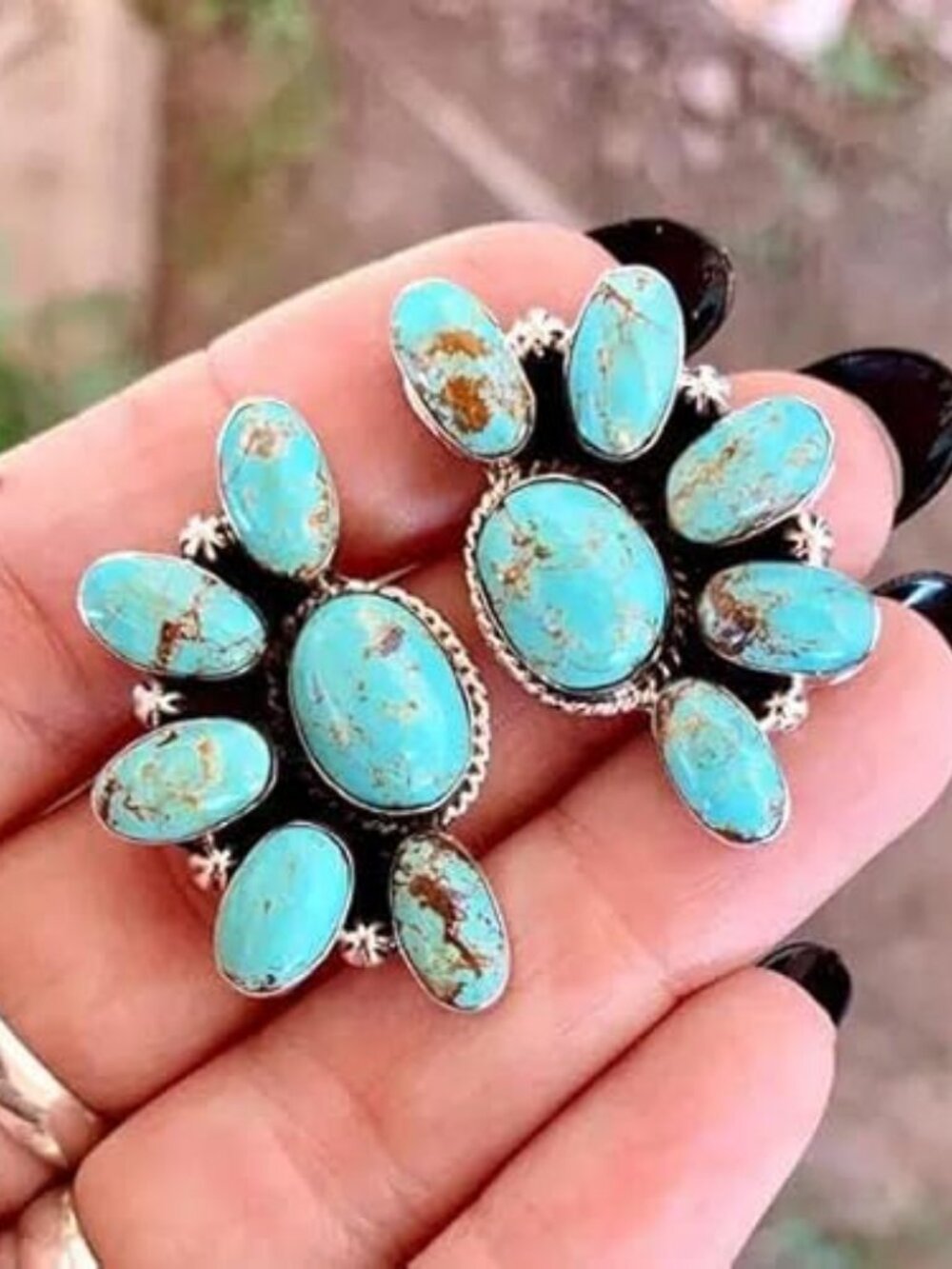 Oval Drop Dangle Earrings Vintage Western Beaded Flower Teardrop Jewelry